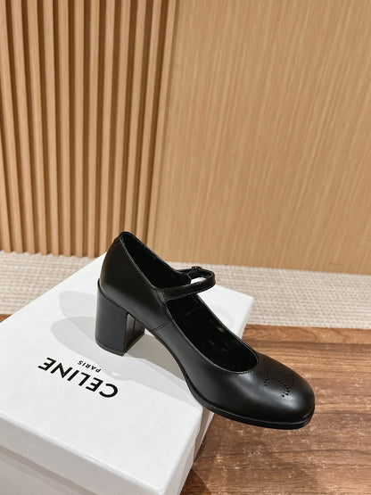 CELINE Block-Heeled Pumps, Black New