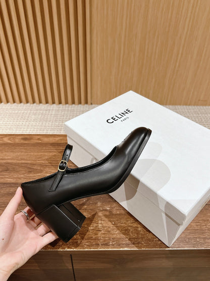 CELINE Block-Heeled Pumps, Black New