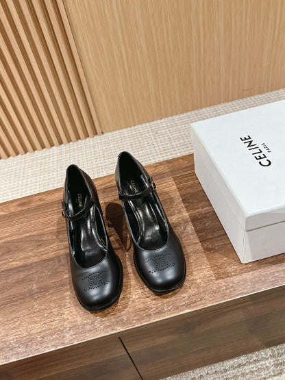CELINE Block-Heeled Pumps, Black New