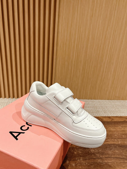 ACNE STUDIOS Boutique Chunky-Sole Smile-Face Velcro Sneakers, White Logo