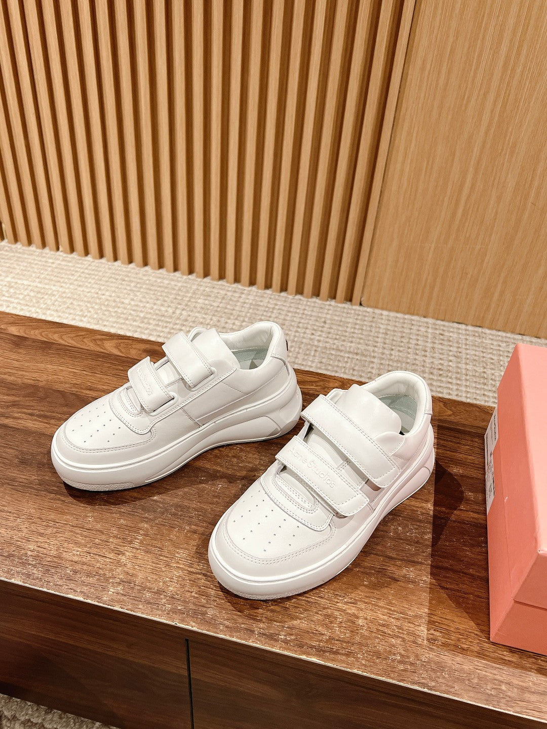 ACNE STUDIOS Boutique Chunky-Sole Smile-Face Velcro Sneakers, White Logo