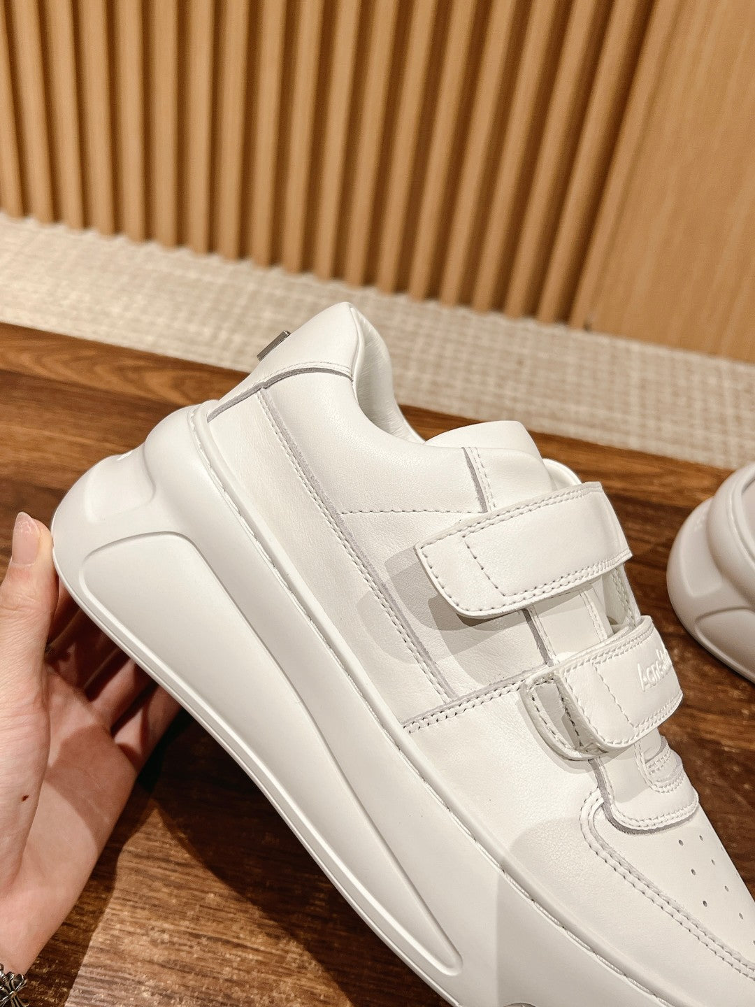 ACNE STUDIOS Boutique Chunky-Sole Smile-Face Velcro Sneakers, White Logo