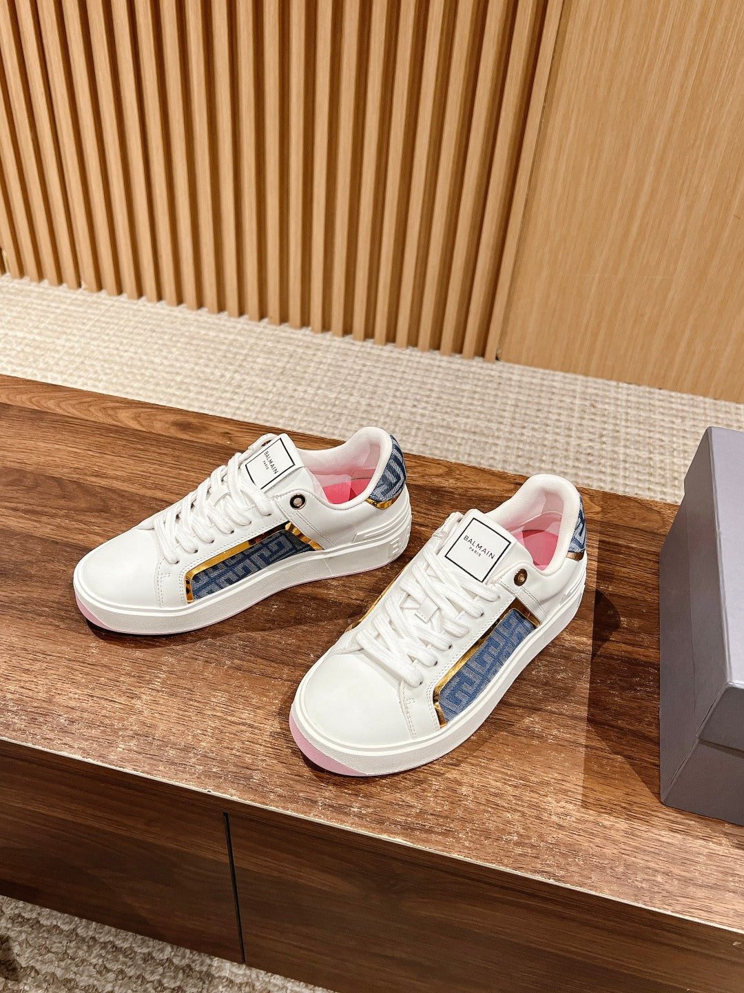 Balmain New Chunky-Sole Sneakers, Pink Sole