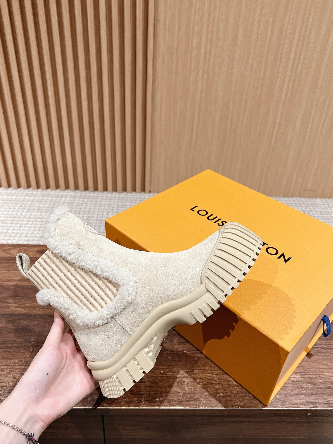 LV Ruby Shearling-Lined Ankle Boot, Sand