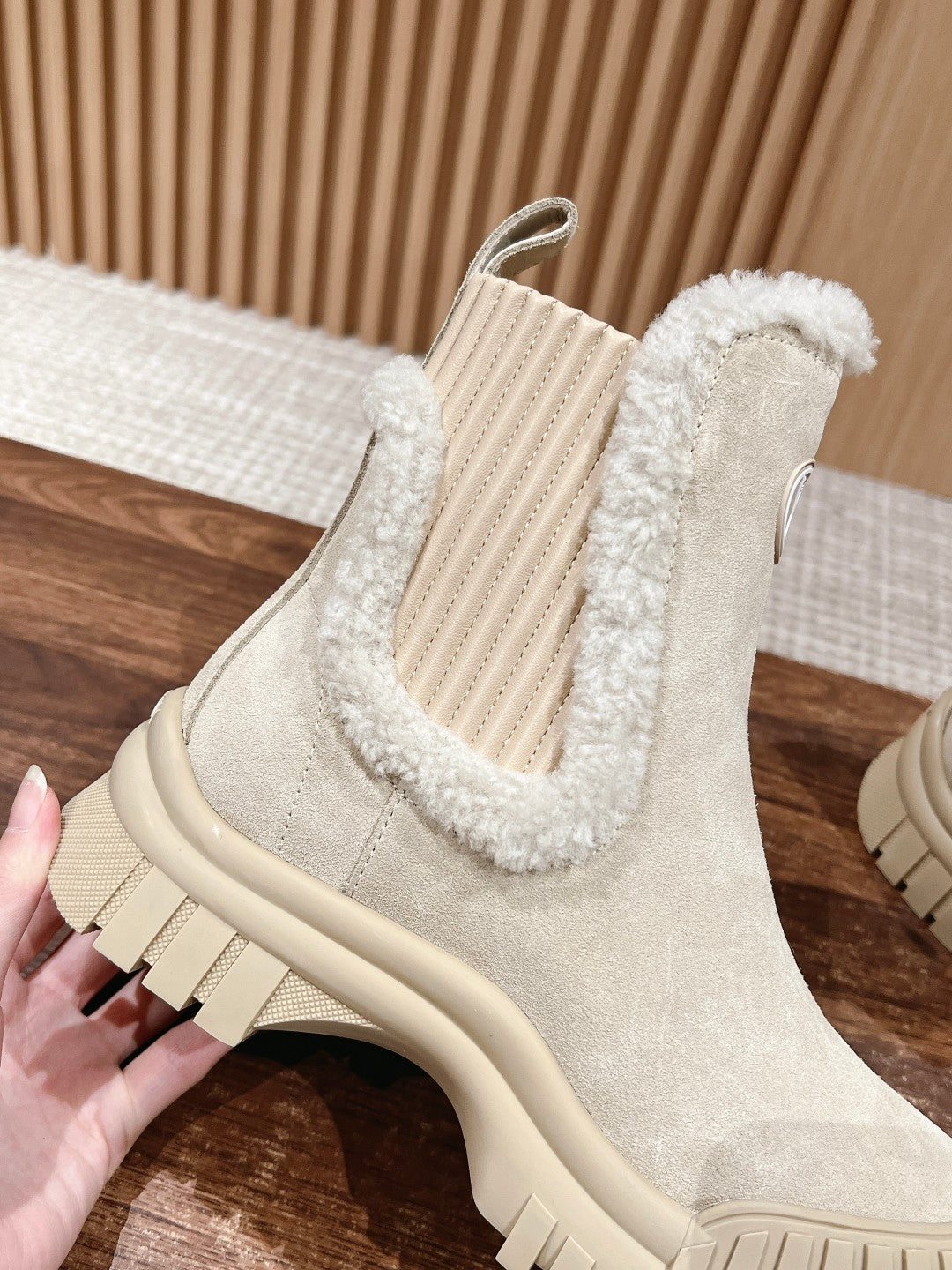 LV Ruby Shearling-Lined Ankle Boot, Sand