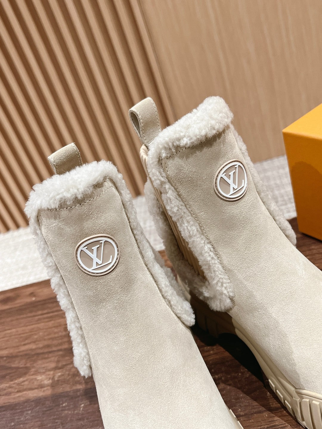 LV Ruby Shearling-Lined Ankle Boot, Sand