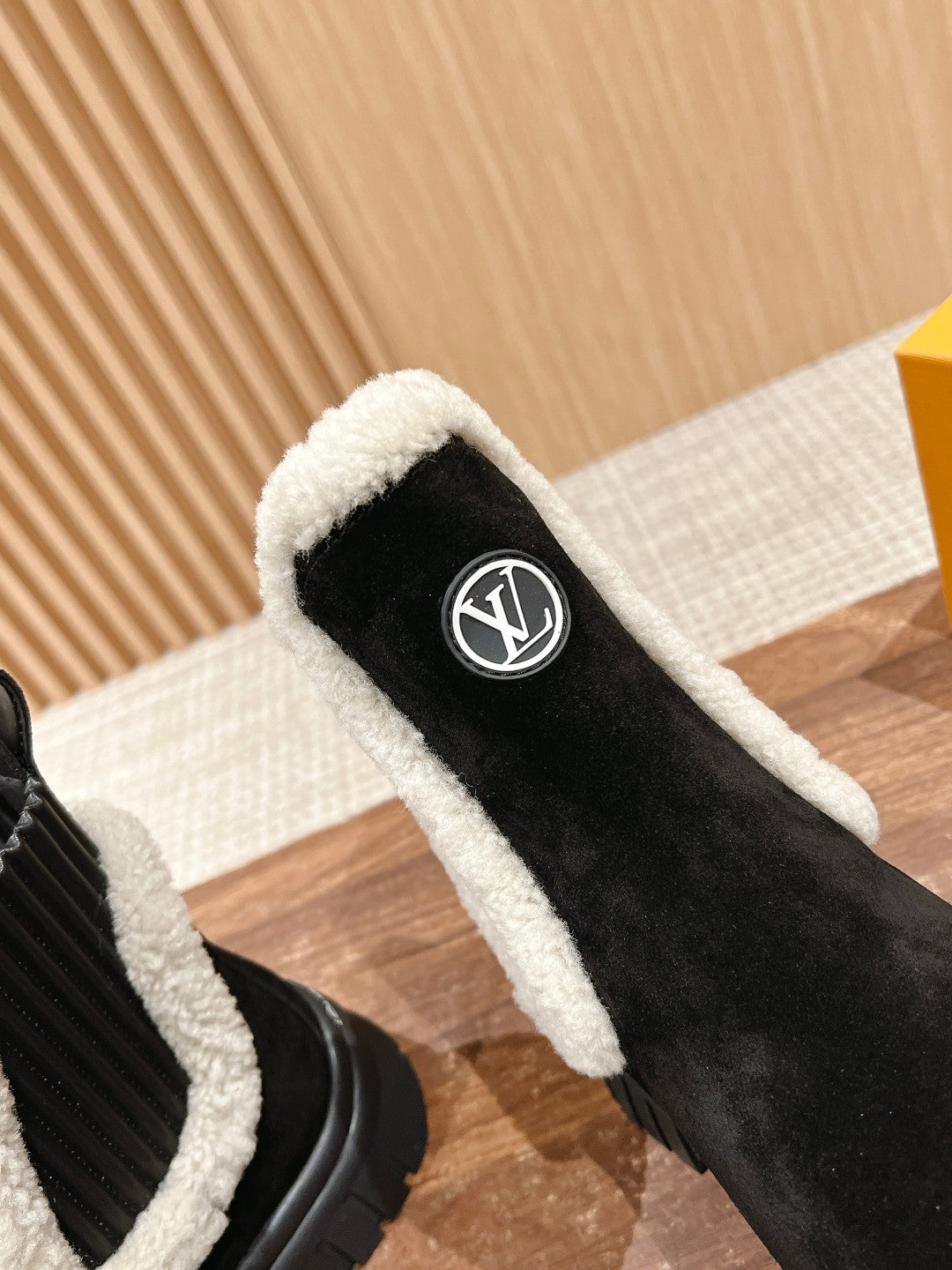 LV Ruby Shearling-Lined Ankle Boot, Suede Black