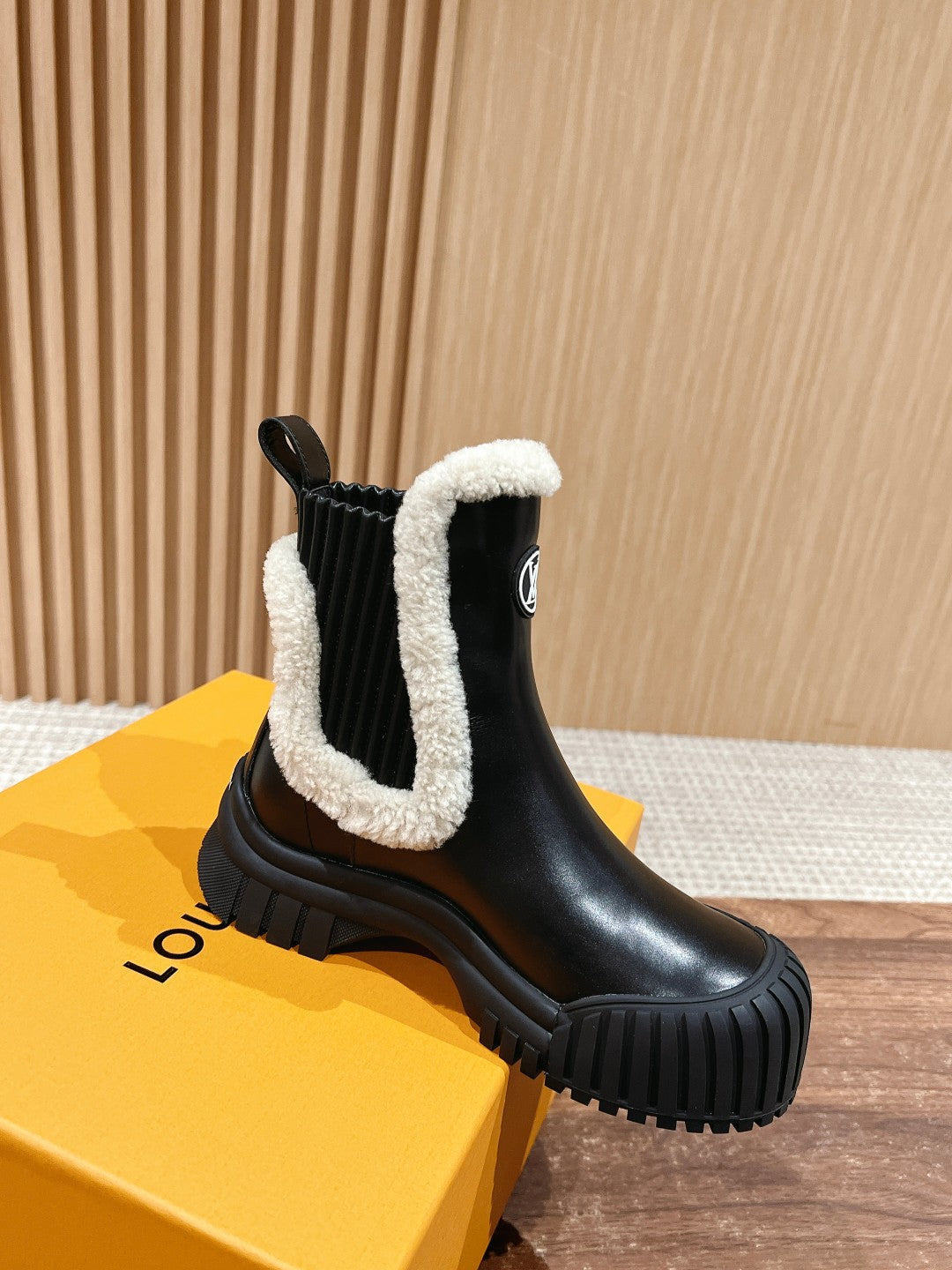 LV Ruby Shearling-Lined Ankle Boot, Black