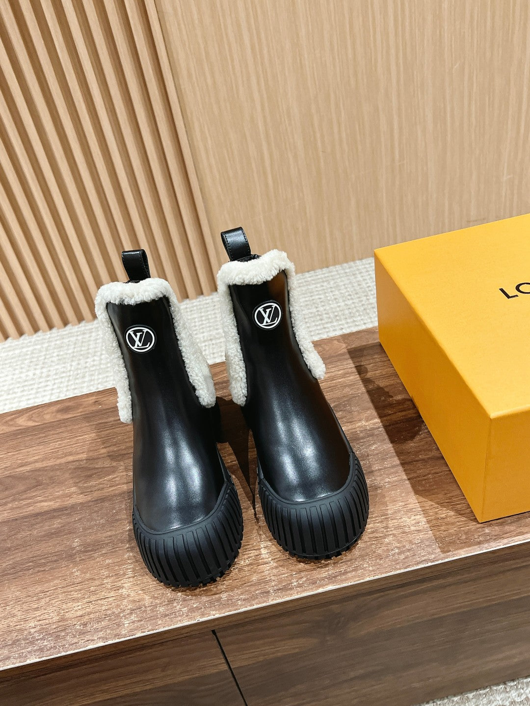 LV Ruby Shearling-Lined Ankle Boot, Black