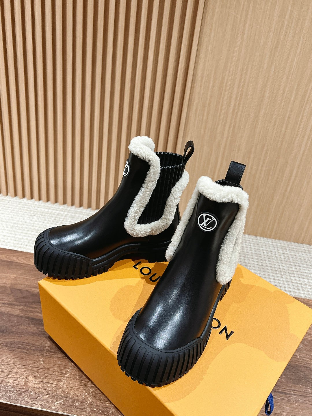 LV Ruby Shearling-Lined Ankle Boot, Black