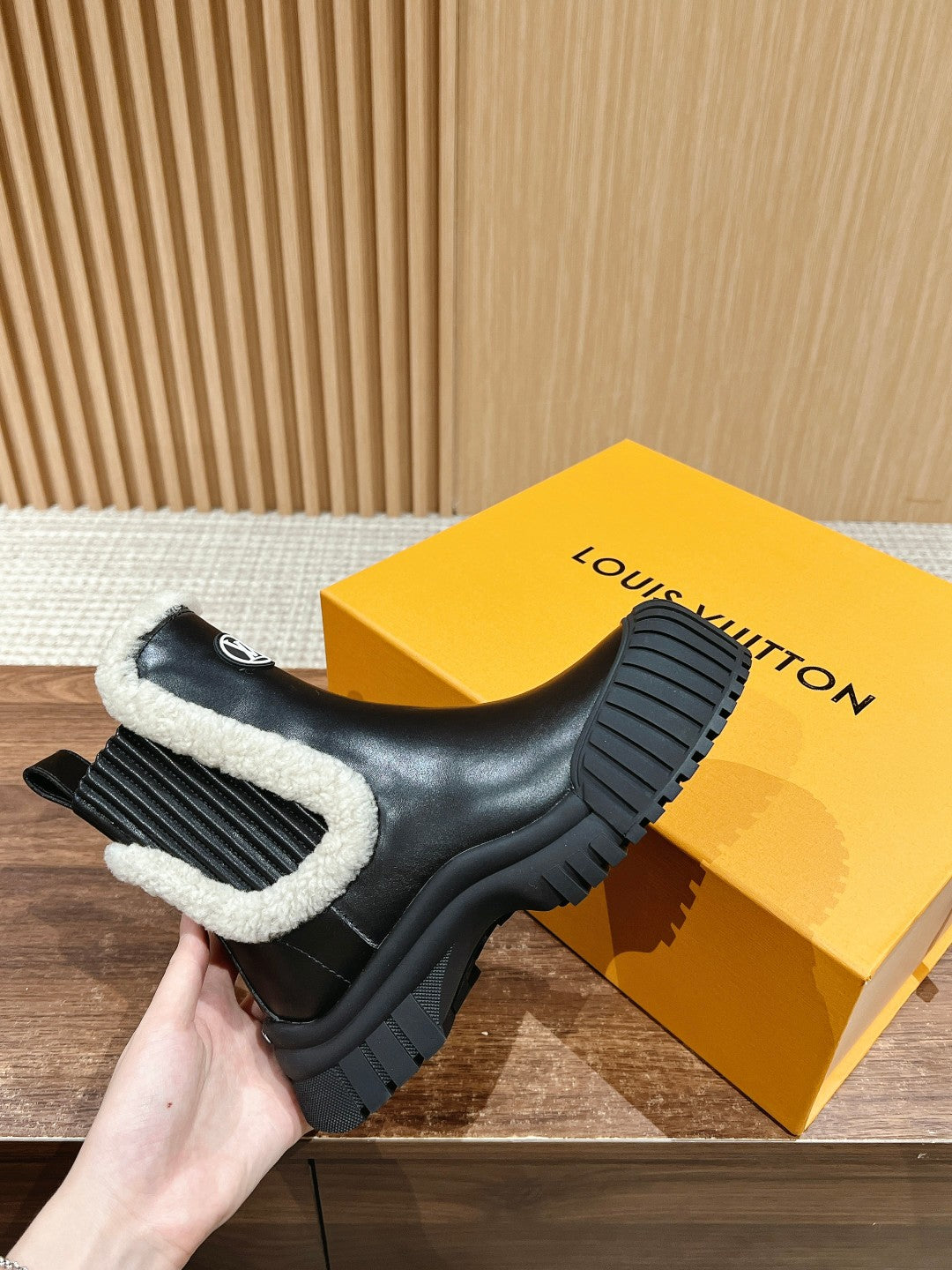 LV Ruby Shearling-Lined Ankle Boot, Black