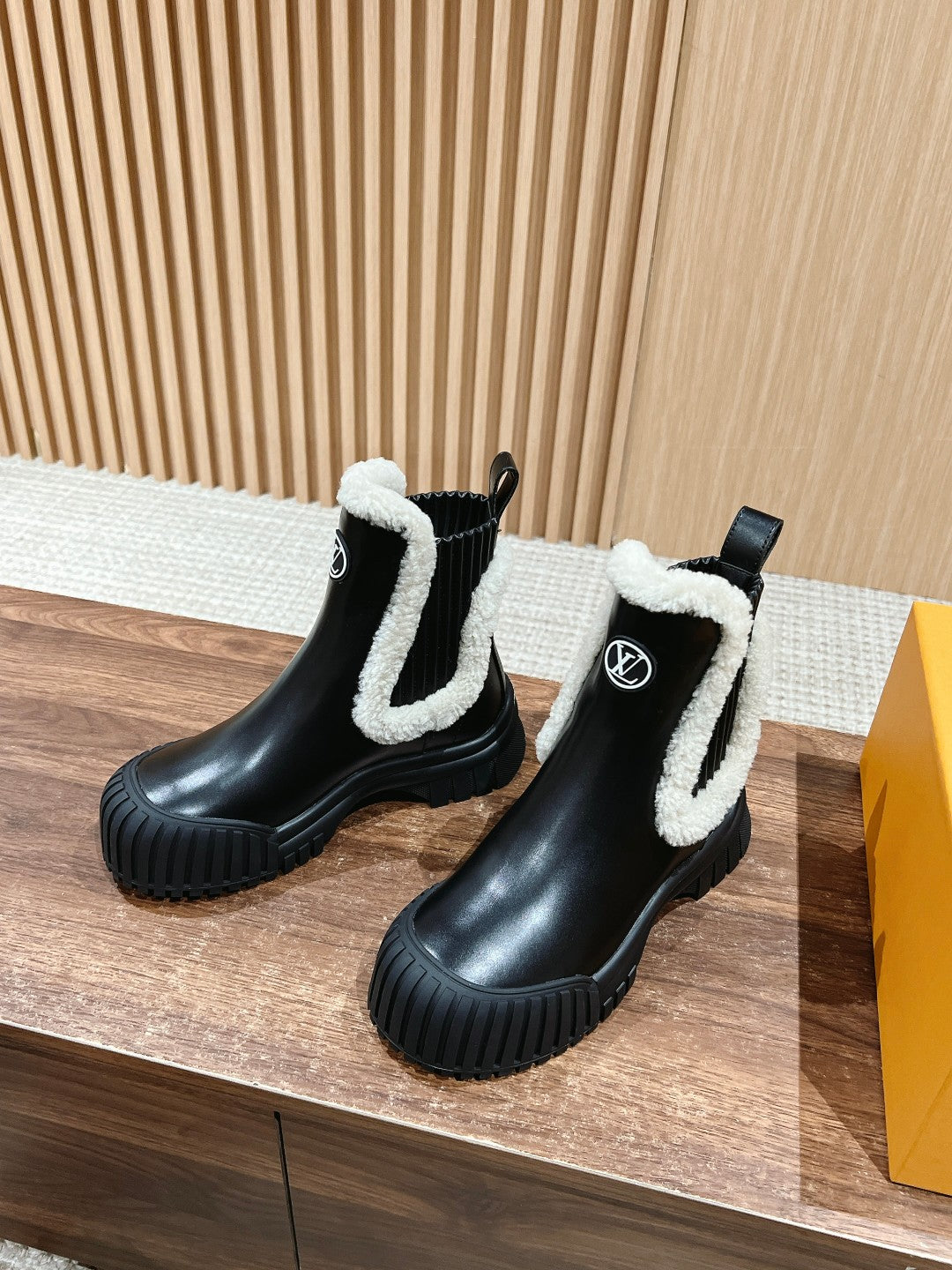 LV Ruby Shearling-Lined Ankle Boot, Black