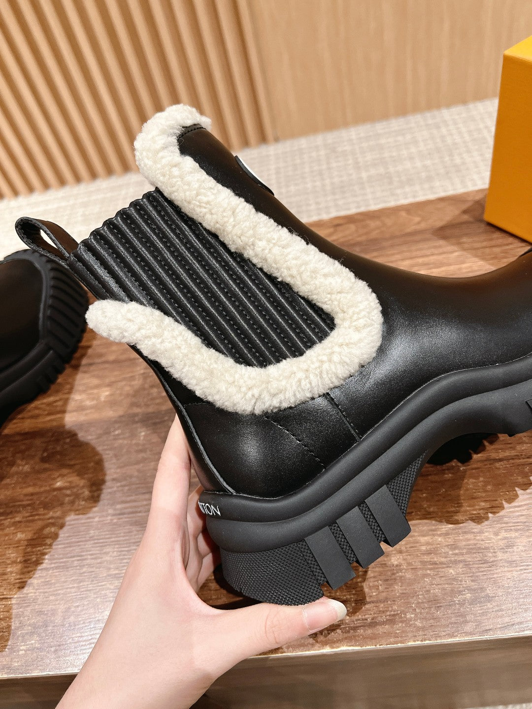 LV Ruby Shearling-Lined Ankle Boot, Black