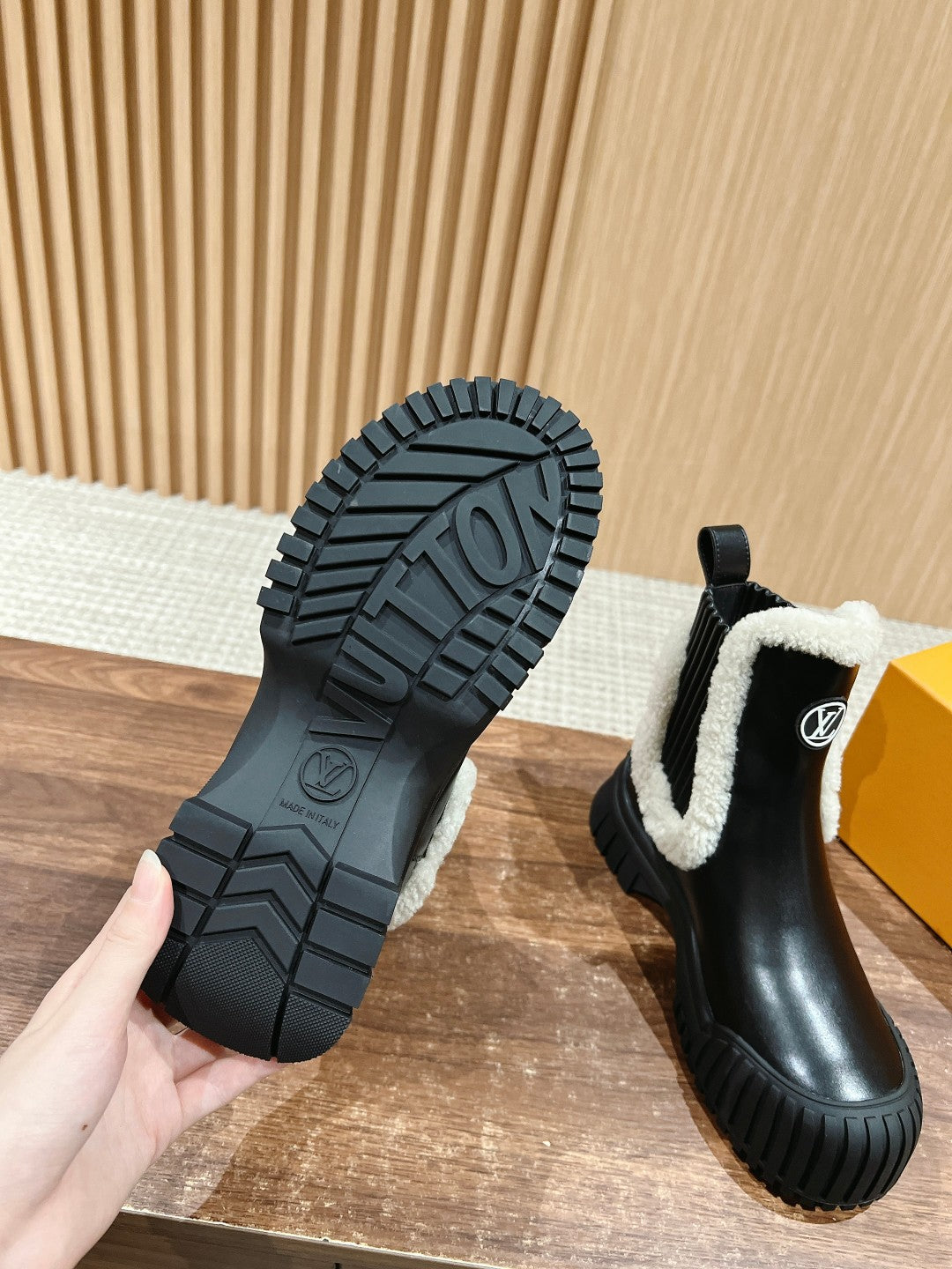 LV Ruby Shearling-Lined Ankle Boot, Black