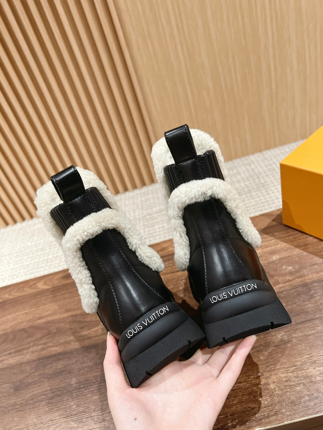 LV Ruby Shearling-Lined Ankle Boot, Black