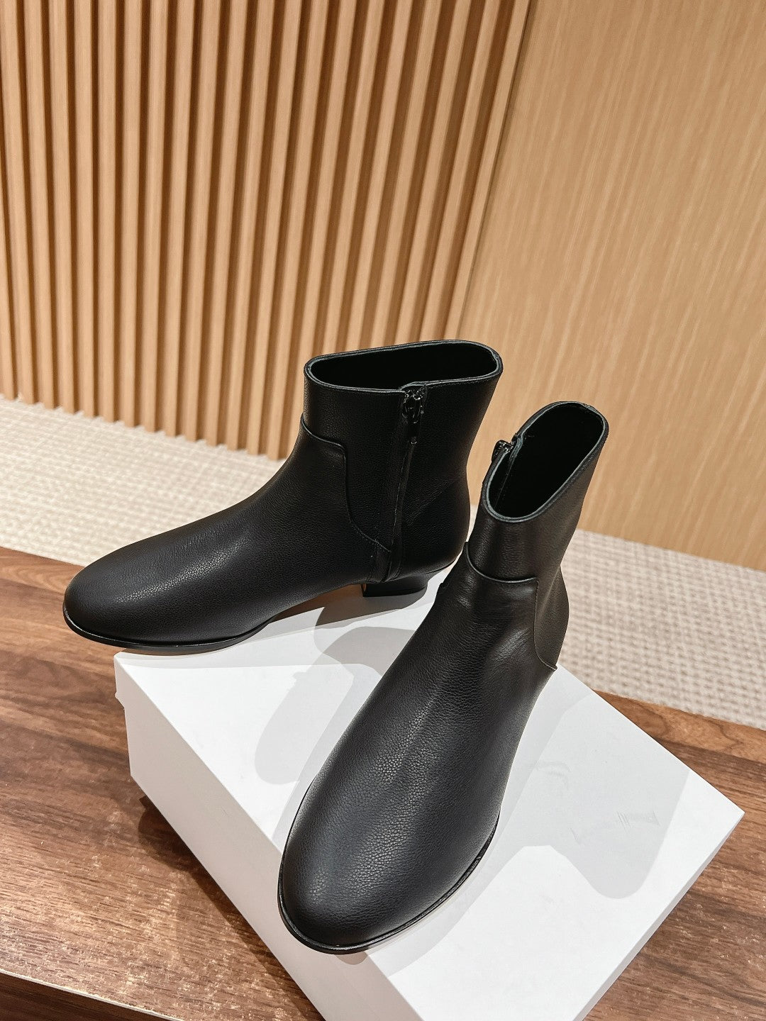 THE ROW New Round-Toe Side-Zip Ankle Boots, Black