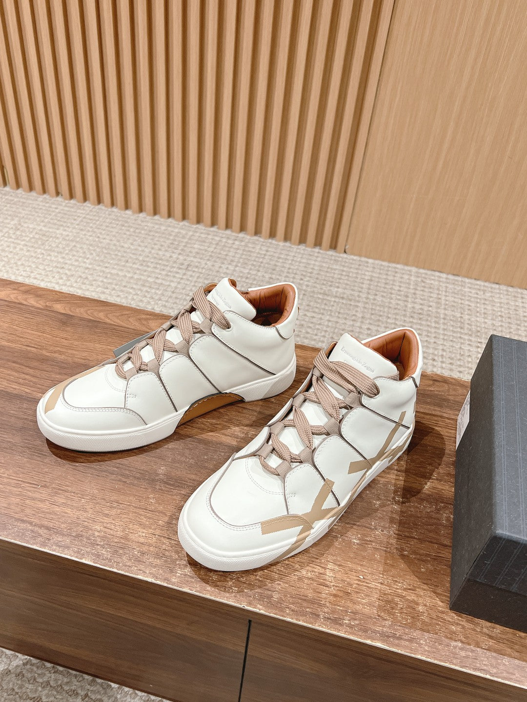 Ermenegildo Zegna TIZIANO XXX High-Top Lace-Up Sneakers, Beige Lace