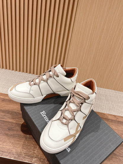 Ermenegildo Zegna TIZIANO XXX High-Top Lace-Up Sneakers, Beige Lace