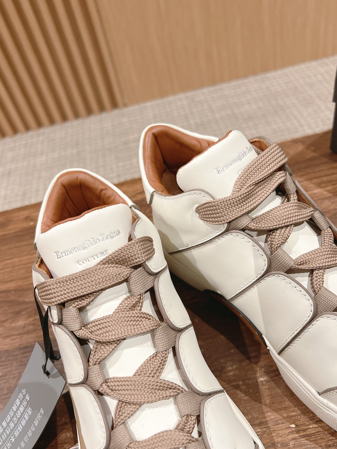 Ermenegildo Zegna TIZIANO XXX High-Top Lace-Up Sneakers, Beige Lace