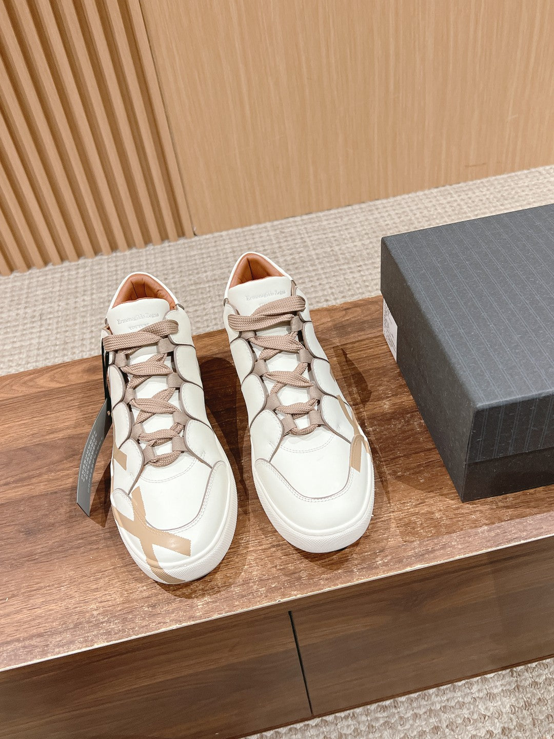 Ermenegildo Zegna TIZIANO XXX High-Top Lace-Up Sneakers, Beige Lace