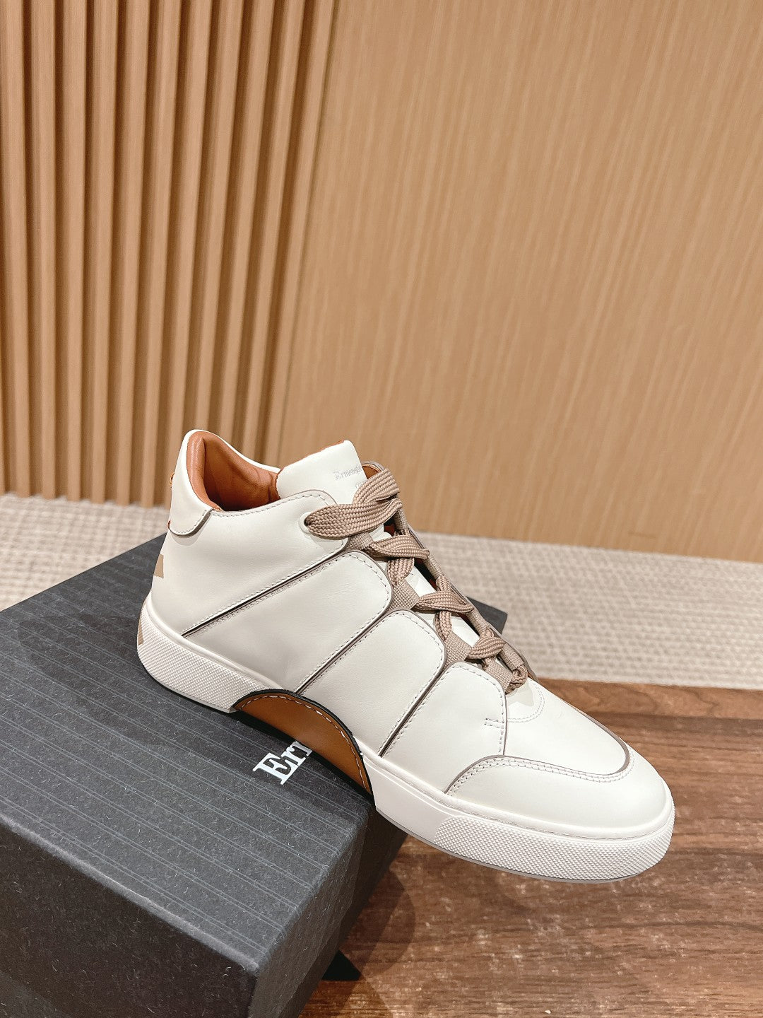 Ermenegildo Zegna TIZIANO XXX High-Top Lace-Up Sneakers, Beige Lace