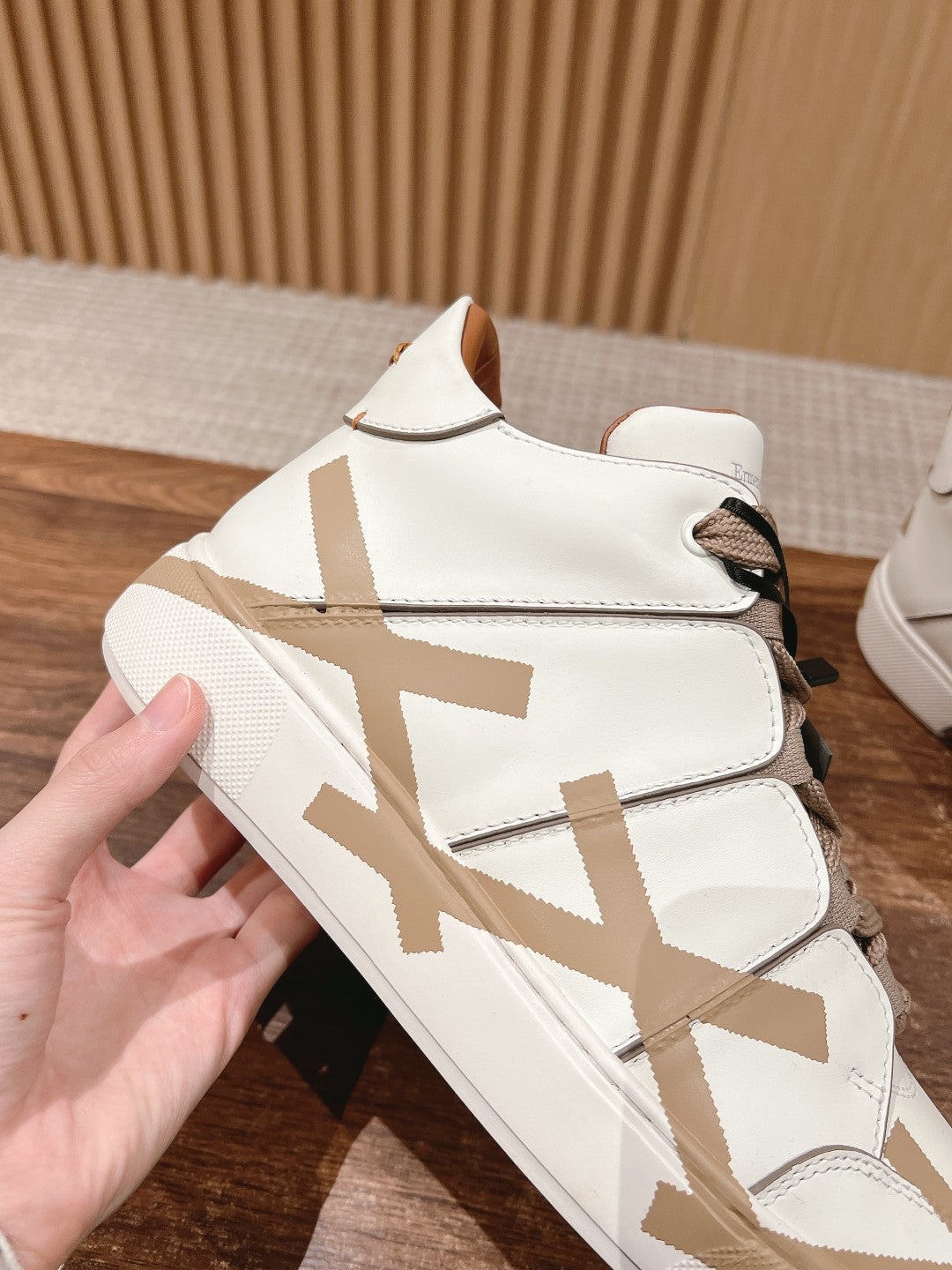 Ermenegildo Zegna TIZIANO XXX High-Top Lace-Up Sneakers, Beige Lace