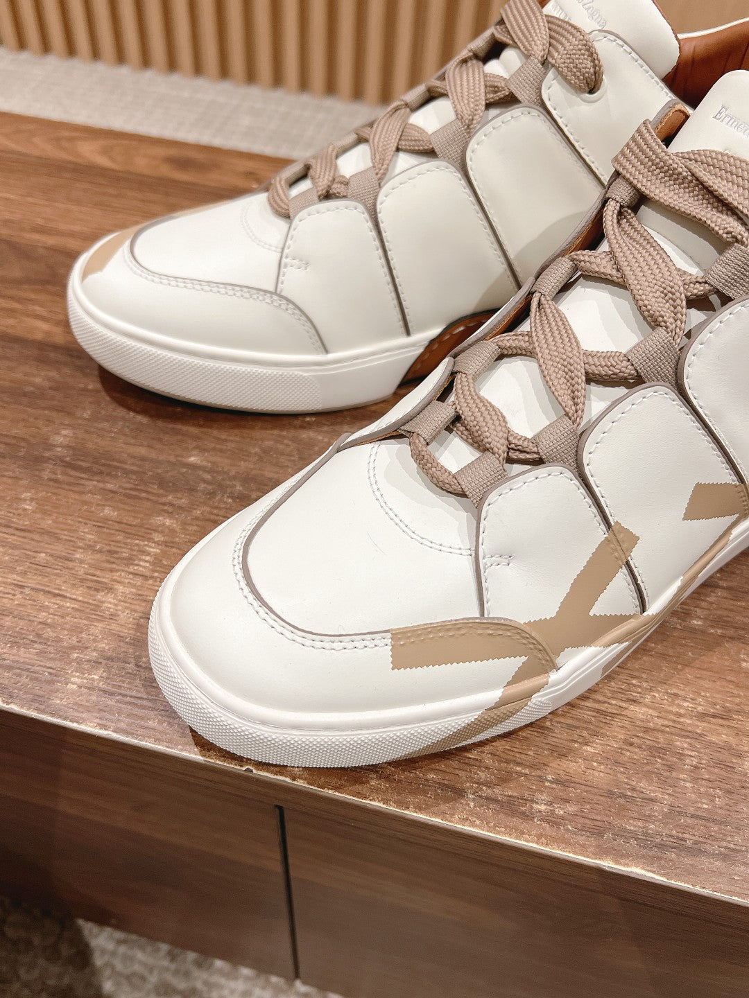 Ermenegildo Zegna TIZIANO XXX High-Top Lace-Up Sneakers, Beige Lace