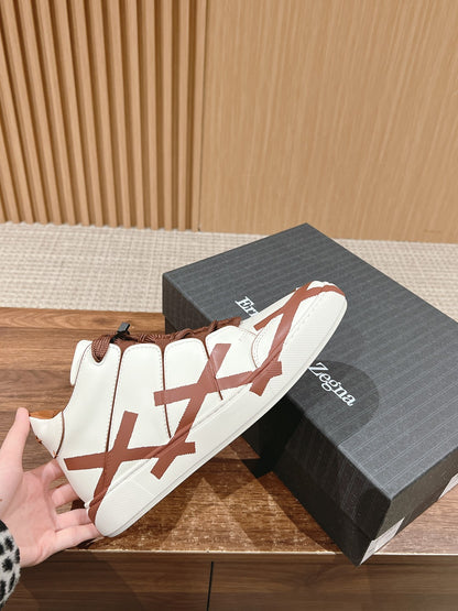 Ermenegildo Zegna TIZIANO XXX High-Top Lace-Up Sneakers, Brown Lace