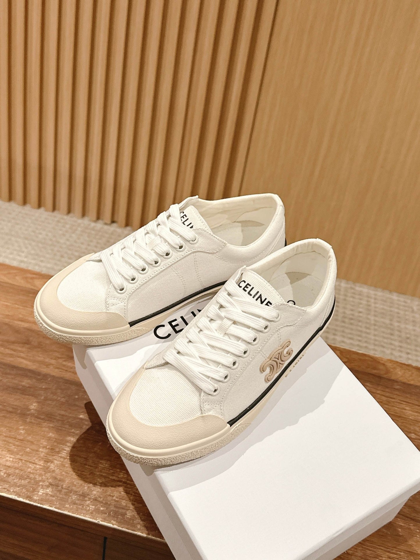 CELINE New Low-Top Triomphe Canvas Sneakers, White