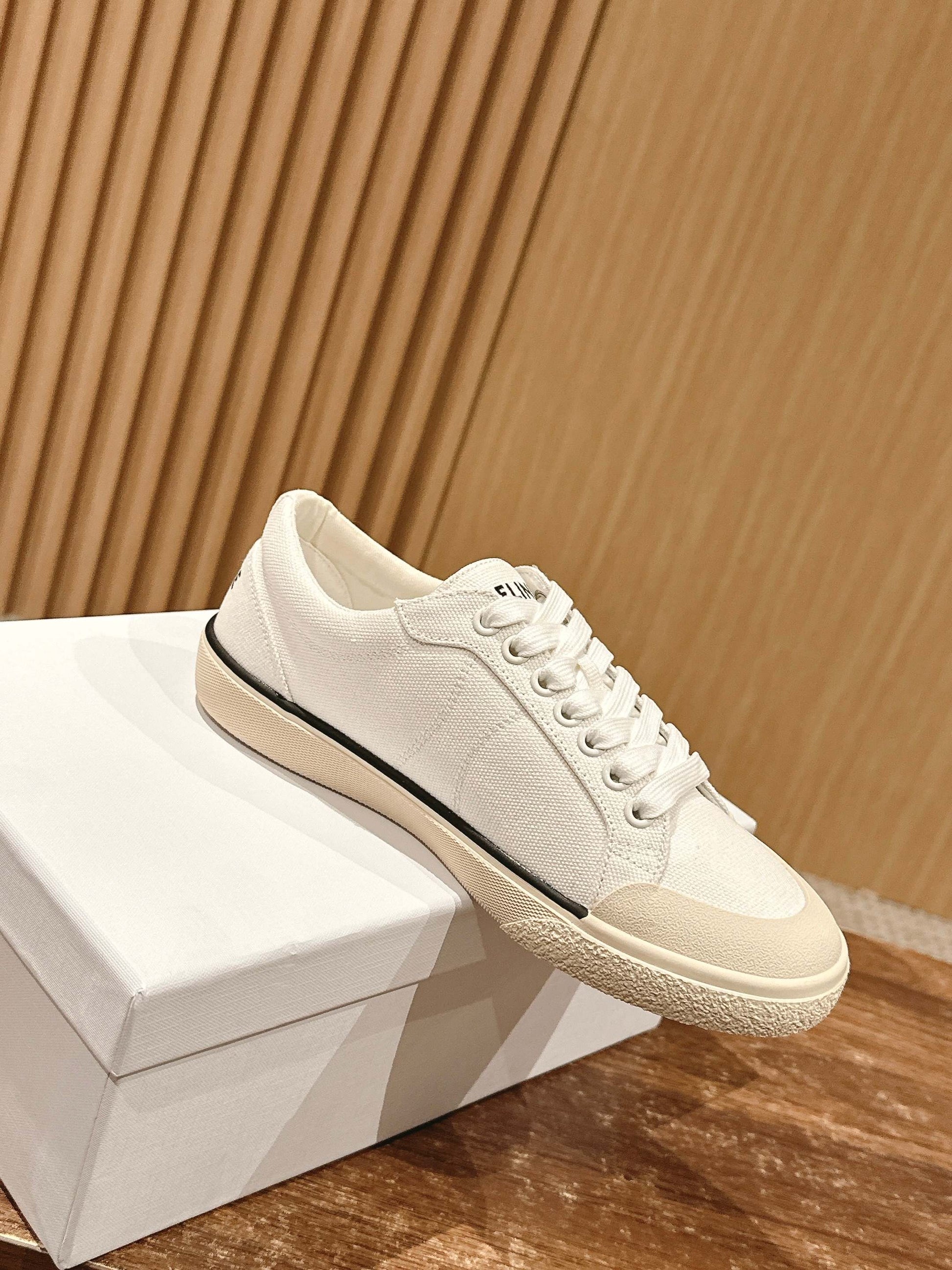 CELINE New Low-Top Triomphe Canvas Sneakers, White