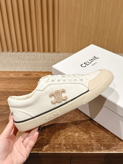 CELINE New Low-Top Triomphe Canvas Sneakers, White