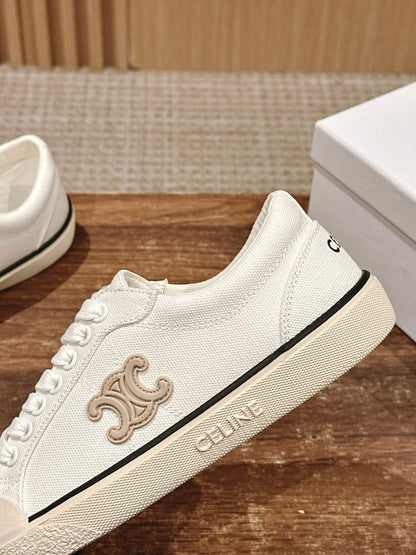 CELINE New Low-Top Triomphe Canvas Sneakers, White