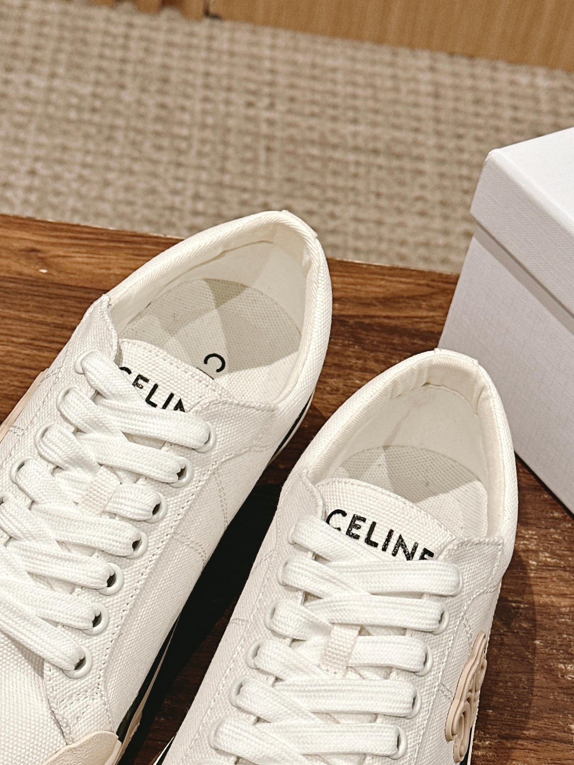 CELINE New Low-Top Triomphe Canvas Sneakers, White