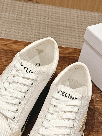 CELINE New Low-Top Triomphe Canvas Sneakers, White