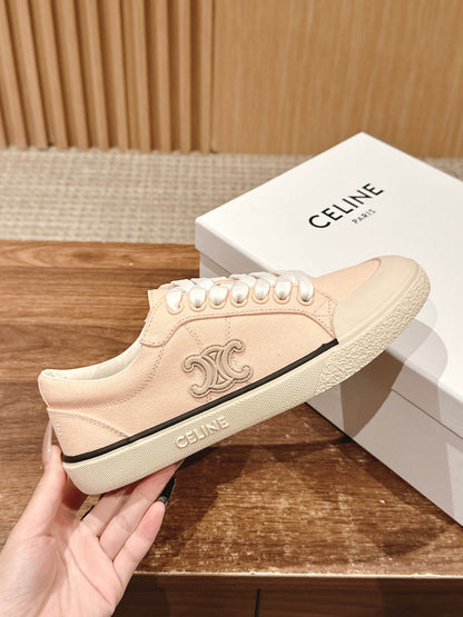 CELINE New Low-Top Triomphe Canvas Sneakers, Pink
