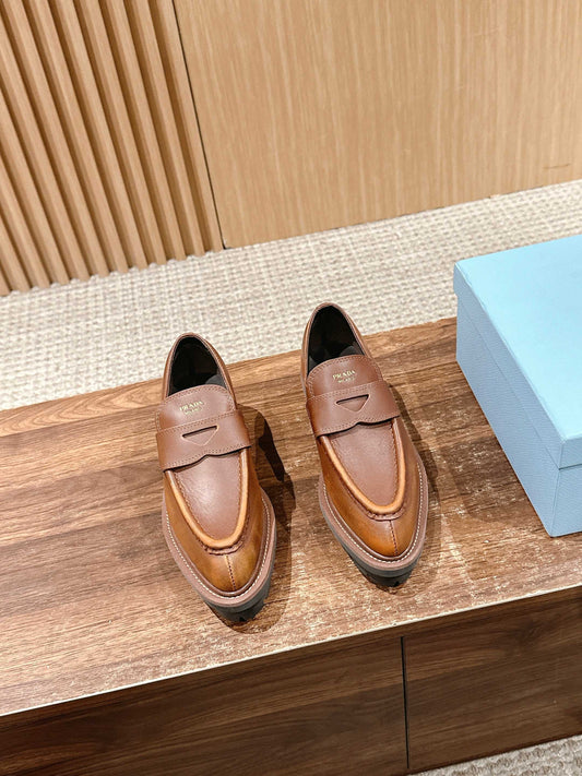 Prada New British-Vintage Pointed-Toe Loafers, Brown