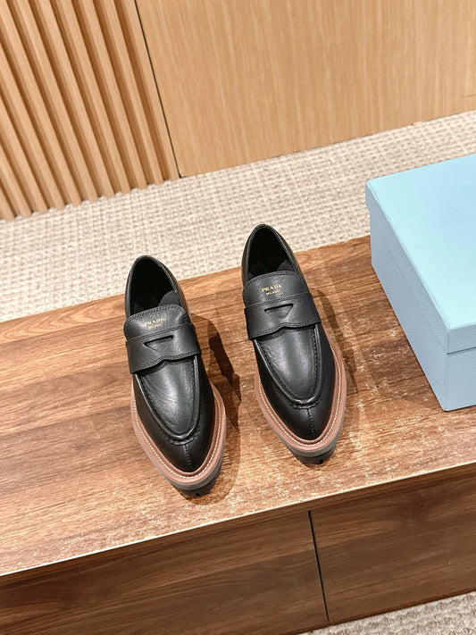 Prada New British-Vintage Pointed-Toe Loafers, Black