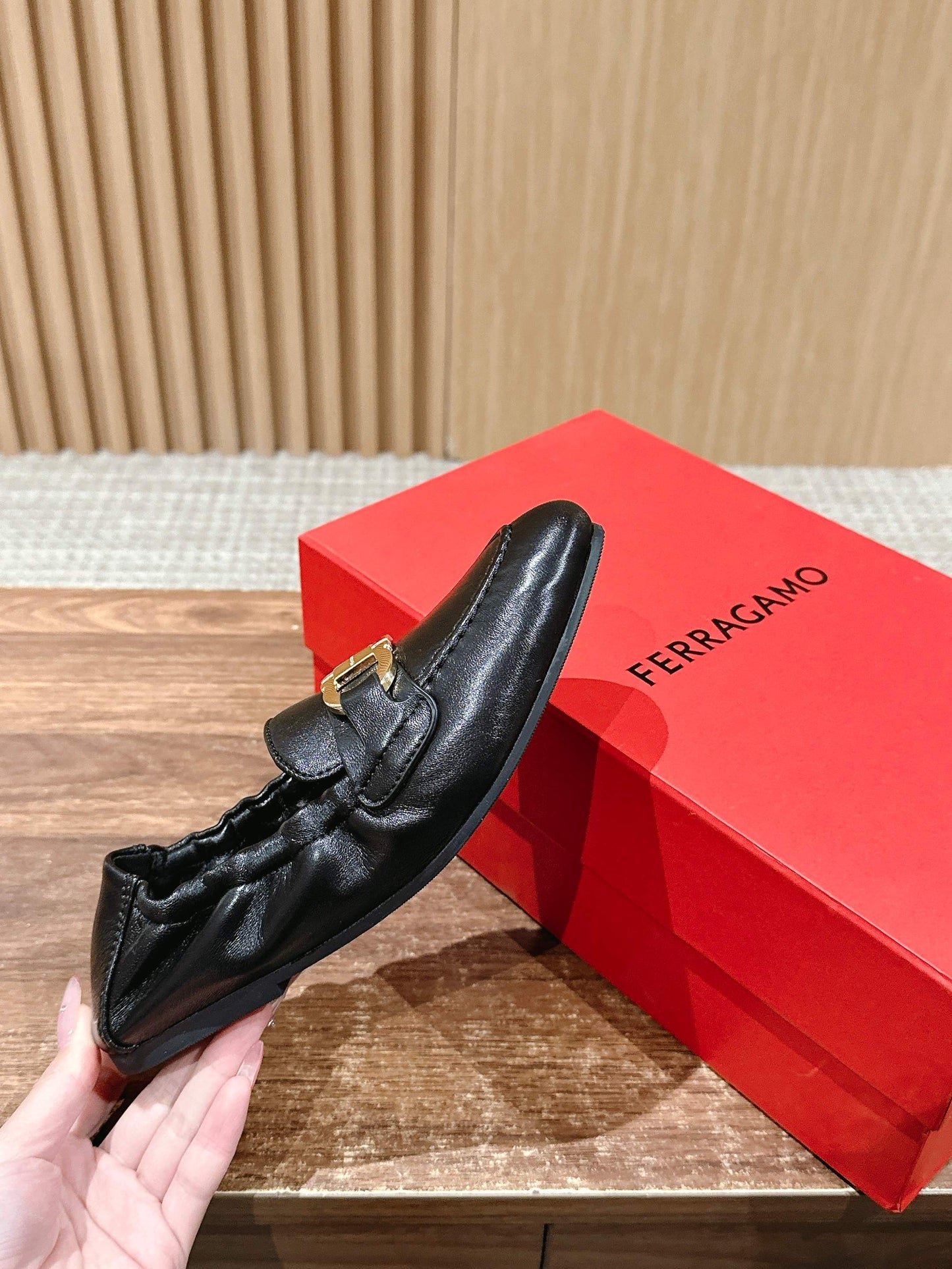 Ferragamo Horsebit Ballet Flats (egg-roll shoes), Black