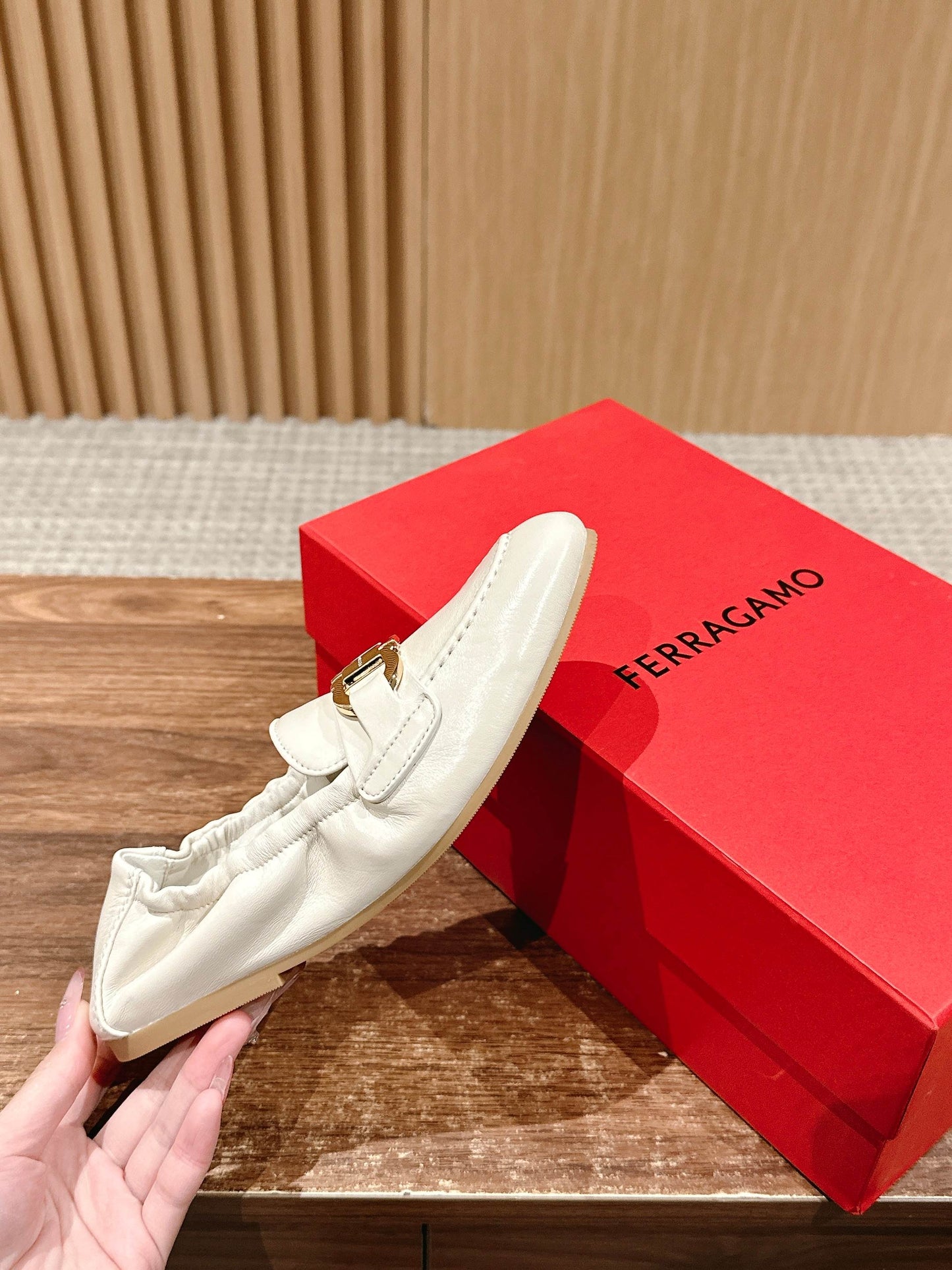 Ferragamo Horsebit Ballet Flats (egg-roll shoes), White