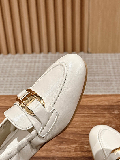 Ferragamo Horsebit Ballet Flats (egg-roll shoes), White