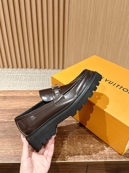 Louis Vuitton Thick-Sole Derby Mary-Jane Loafers, Brown
