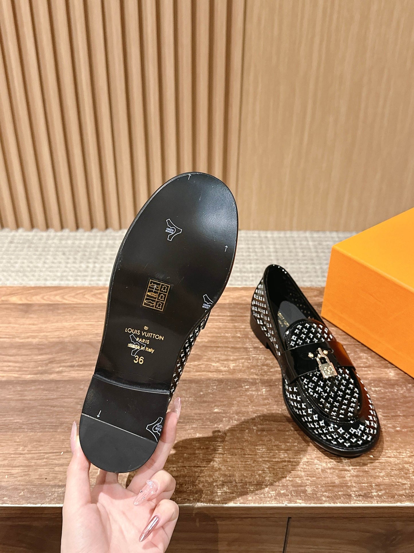 Louis Vuitton New Lock-Strap Ballet Flats – Laser-Cut Perforated Loafers, Black