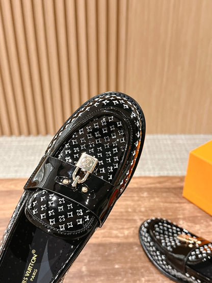 Louis Vuitton New Lock-Strap Ballet Flats – Laser-Cut Perforated Loafers, Black
