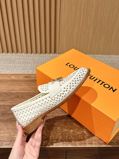 Louis Vuitton New Lock-Strap Ballet Flats – Laser-Cut Perforated Loafers, White