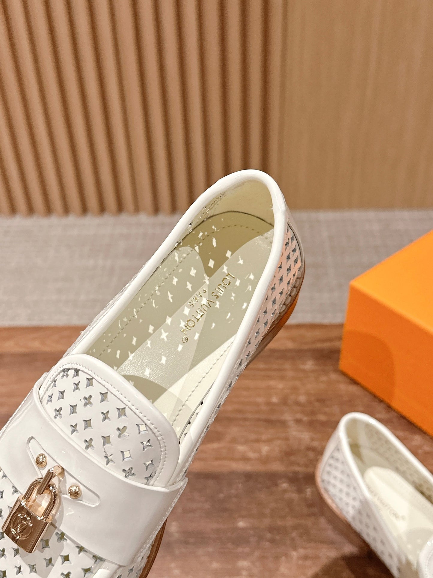 Louis Vuitton New Lock-Strap Ballet Flats – Laser-Cut Perforated Loafers, White