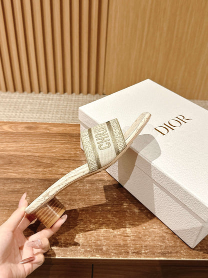 Dior Embroidered Slides, Square-Toe 06