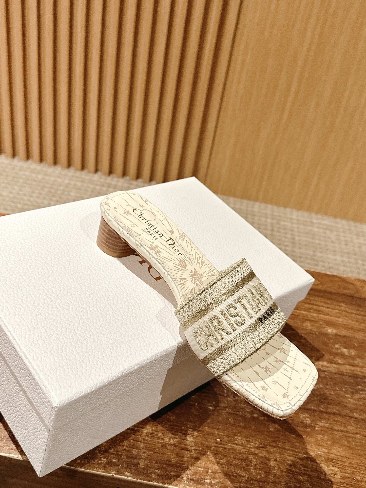 Dior Embroidered Slides, Square-Toe 06