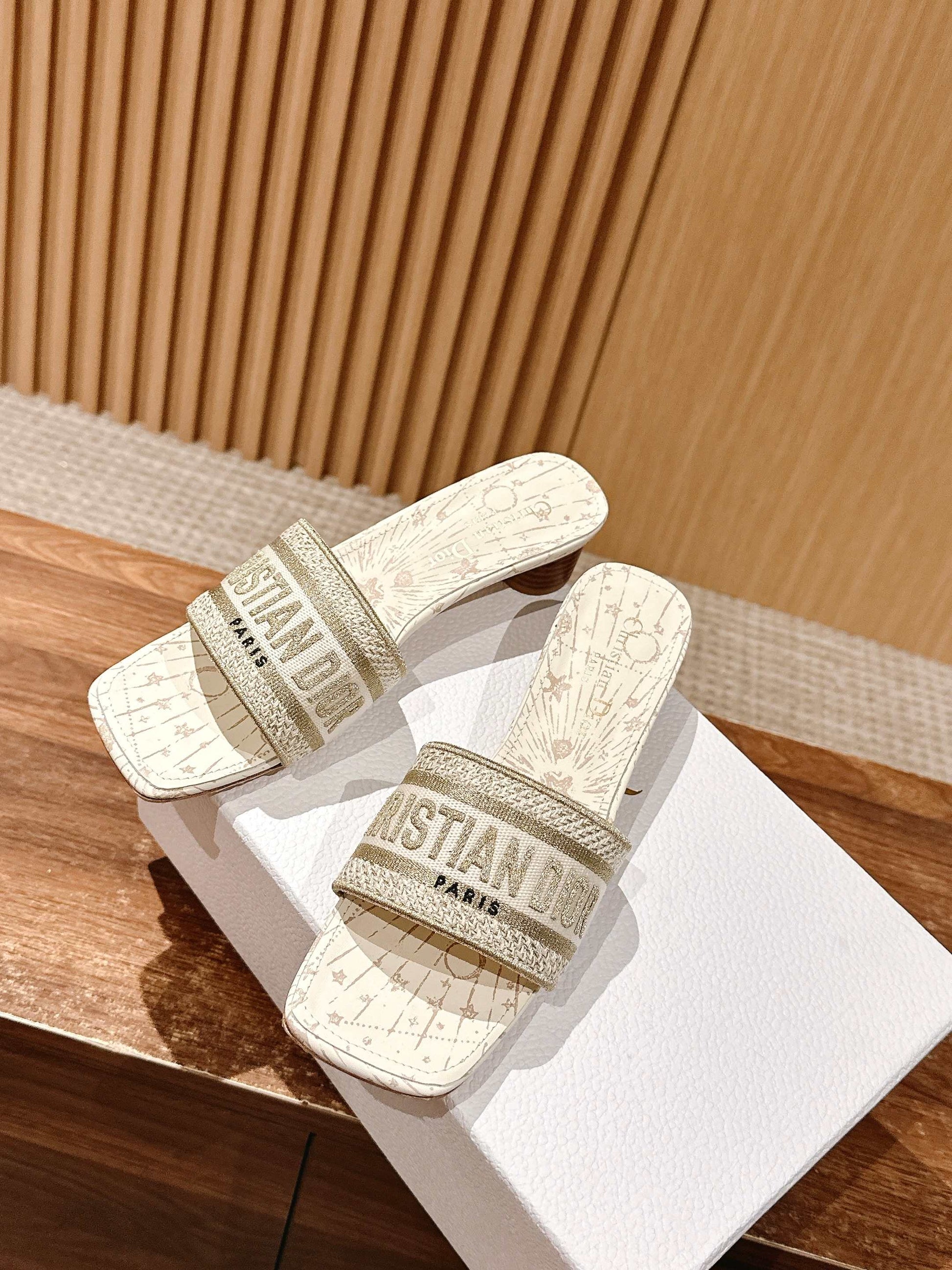 Dior Embroidered Slides, Square-Toe 06