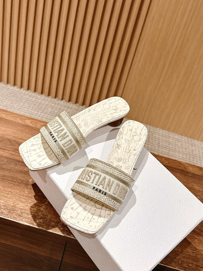 Dior Embroidered Slides, Square-Toe 06