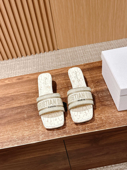 Dior Embroidered Slides, Square-Toe 06
